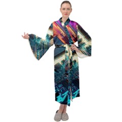 Ai Generated Motherboard City Technology Tech Cpu Maxi Velvet Kimono