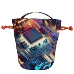 Ai Generated Motherboard City Technology Tech Cpu Drawstring Bucket Bag by Jancukart