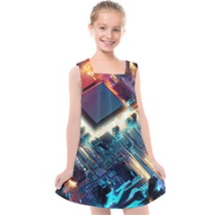 Ai Generated Motherboard City Technology Tech Cpu Kids  Cross Back Dress by Jancukart