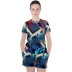 Ai Generated Motherboard City Technology Tech Cpu Women s Tee And Shorts Set