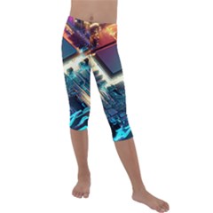 Ai Generated Motherboard City Technology Tech Cpu Kids  Lightweight Velour Capri Leggings  by Jancukart