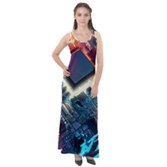 Ai Generated Motherboard City Technology Tech Cpu Sleeveless Velour Maxi Dress by Jancukart