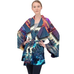 Ai Generated Motherboard City Technology Tech Cpu Long Sleeve Velvet Kimono  by Jancukart