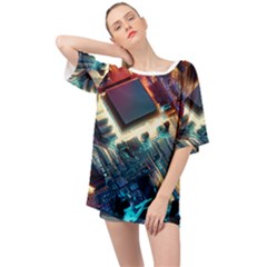 Ai Generated Motherboard City Technology Tech Cpu Oversized Chiffon Top by Jancukart