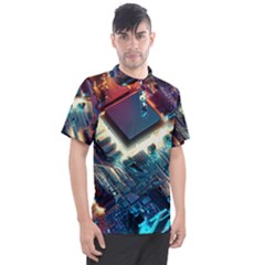 Ai Generated Motherboard City Technology Tech Cpu Men s Polo Tee by Jancukart