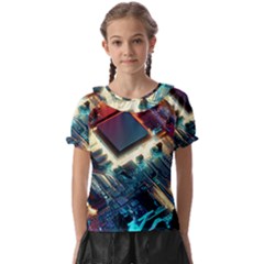 Ai Generated Motherboard City Technology Tech Cpu Kids  Frill Chiffon Blouse