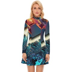 Ai Generated Motherboard City Technology Tech Cpu Long Sleeve Velour Longline Dress