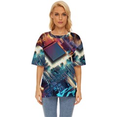 Ai Generated Motherboard City Technology Tech Cpu Oversized Basic Tee by Jancukart