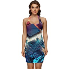 Ai Generated Motherboard City Technology Tech Cpu Sleeveless Wide Square Neckline Ruched Bodycon Dress by Jancukart