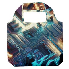 Ai Generated Motherboard City Technology Tech Cpu Premium Foldable Grocery Recycle Bag by Jancukart