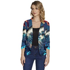 Ai Generated Motherboard City Technology Tech Cpu Women s One-button 3/4 Sleeve Short Jacket