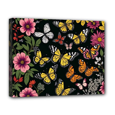 Flowers Butterfly Blooms Flowering Spring Canvas 14  X 11  (stretched)