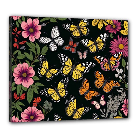 Flowers Butterfly Blooms Flowering Spring Canvas 24  X 20  (stretched)