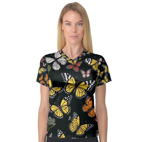 Flowers Butterfly Blooms Flowering Spring V-neck Sport Mesh Tee by Jancukart