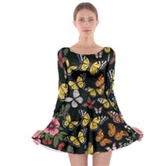 Flowers Butterfly Blooms Flowering Spring Long Sleeve Skater Dress