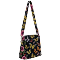 Flowers Butterfly Blooms Flowering Spring Zipper Messenger Bag