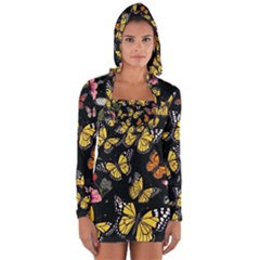 Flowers Butterfly Blooms Flowering Spring Long Sleeve Hooded T-shirt