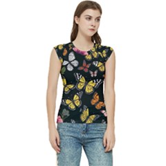 Flowers Butterfly Blooms Flowering Spring Women s Raglan Cap Sleeve Tee