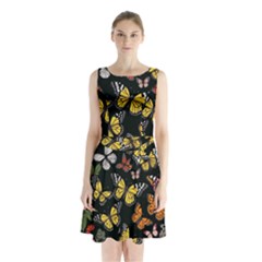 Flowers Butterfly Blooms Flowering Spring Sleeveless Waist Tie Chiffon Dress