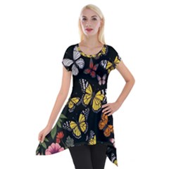 Flowers Butterfly Blooms Flowering Spring Short Sleeve Side Drop Tunic