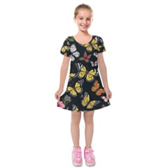 Flowers Butterfly Blooms Flowering Spring Kids  Short Sleeve Velvet Dress