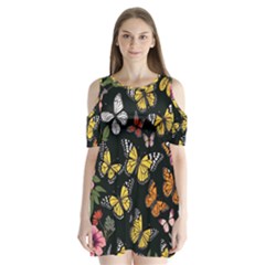 Flowers Butterfly Blooms Flowering Spring Shoulder Cutout Velvet One Piece