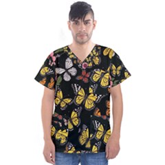 Flowers Butterfly Blooms Flowering Spring Men s V-neck Scrub Top