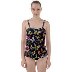 Flowers Butterfly Blooms Flowering Spring Twist Front Tankini Set