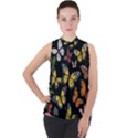 Flowers Butterfly Blooms Flowering Spring Mock Neck Chiffon Sleeveless Top View1