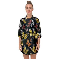 Flowers Butterfly Blooms Flowering Spring Half Sleeve Chiffon Kimono