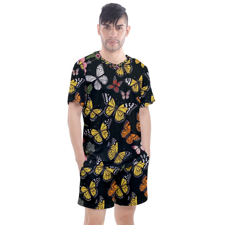 Flowers Butterfly Blooms Flowering Spring Men s Mesh Tee and Shorts Set