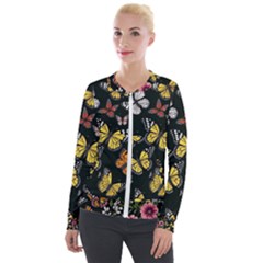 Flowers Butterfly Blooms Flowering Spring Velvet Zip Up Jacket