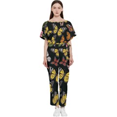 Flowers Butterfly Blooms Flowering Spring Batwing Lightweight Chiffon Jumpsuit