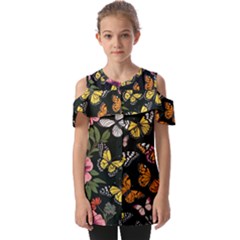 Flowers Butterfly Blooms Flowering Spring Fold Over Open Sleeve Top