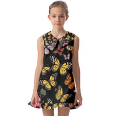 Flowers Butterfly Blooms Flowering Spring Kids  Pilgrim Collar Ruffle Hem Dress