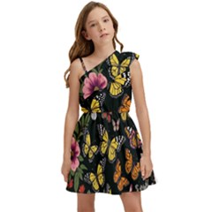 Flowers Butterfly Blooms Flowering Spring Kids  One Shoulder Party Dress