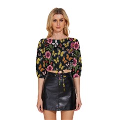 Flowers Butterfly Blooms Flowering Spring Mid Sleeve Drawstring Hem Top