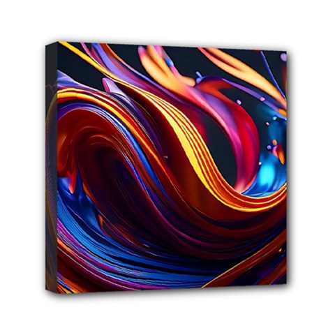 Ai Generated Waves Splash Liquid Paint Wall Mini Canvas 6  X 6  (stretched)