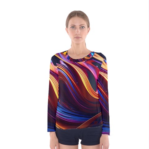 Ai Generated Waves Splash Liquid Paint Wall Women s Long Sleeve Tee by Jancukart