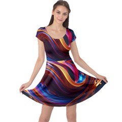 Ai Generated Waves Splash Liquid Paint Wall Cap Sleeve Dress