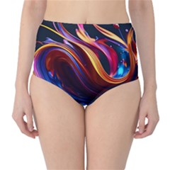 Ai Generated Waves Splash Liquid Paint Wall Classic High-waist Bikini Bottoms by Jancukart