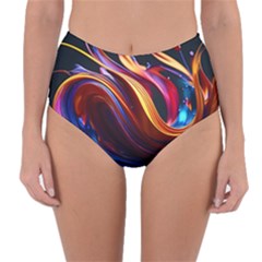 Ai Generated Waves Splash Liquid Paint Wall Reversible High-waist Bikini Bottoms by Jancukart