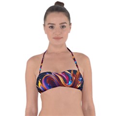 Ai Generated Waves Splash Liquid Paint Wall Halter Bandeau Bikini Top by Jancukart