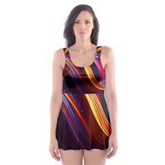 Ai Generated Waves Splash Liquid Paint Wall Skater Dress Swimsuit by Jancukart