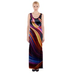 Ai Generated Waves Splash Liquid Paint Wall Thigh Split Maxi Dress