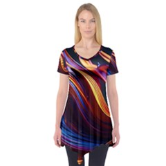 Ai Generated Waves Splash Liquid Paint Wall Short Sleeve Tunic 