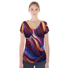 Ai Generated Waves Splash Liquid Paint Wall Short Sleeve Front Detail Top by Jancukart