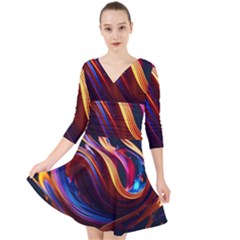 Ai Generated Waves Splash Liquid Paint Wall Quarter Sleeve Front Wrap Dress