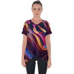 Ai Generated Waves Splash Liquid Paint Wall Cut Out Side Drop Tee