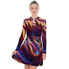 Ai Generated Waves Splash Liquid Paint Wall Long Sleeve Panel Dress